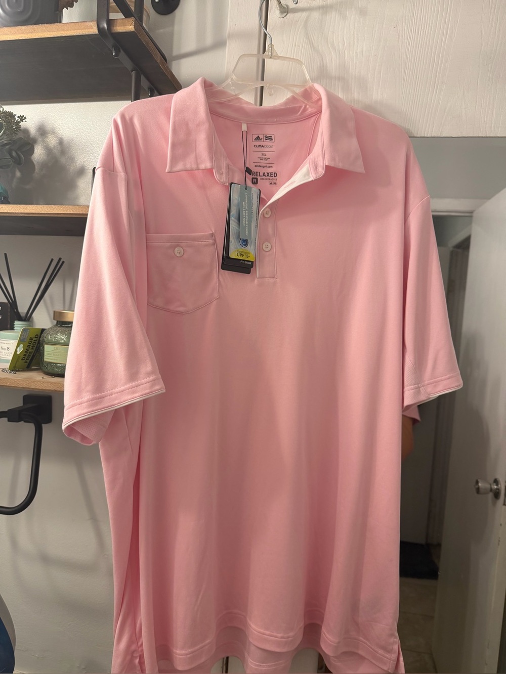 Adidas NWT Relaxed Fit Pink Polo Shirt with Chest Pocket